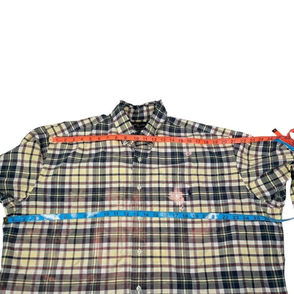 Vintage Polo Ralph Lauren XL Plaid‎ Button Down Big Shirt Distressed Thrashed